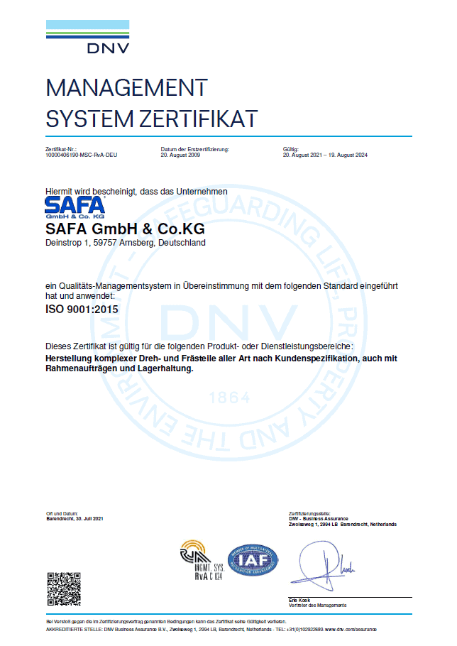 Qualität, ISO 9001:2015 Zertifizierung