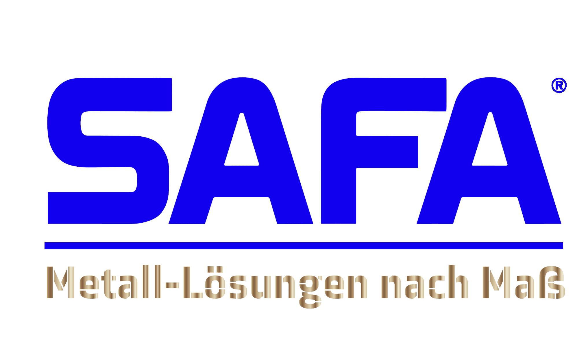 blaues SAFA Logo mit Slogan Metall-Lösungen nach Maß