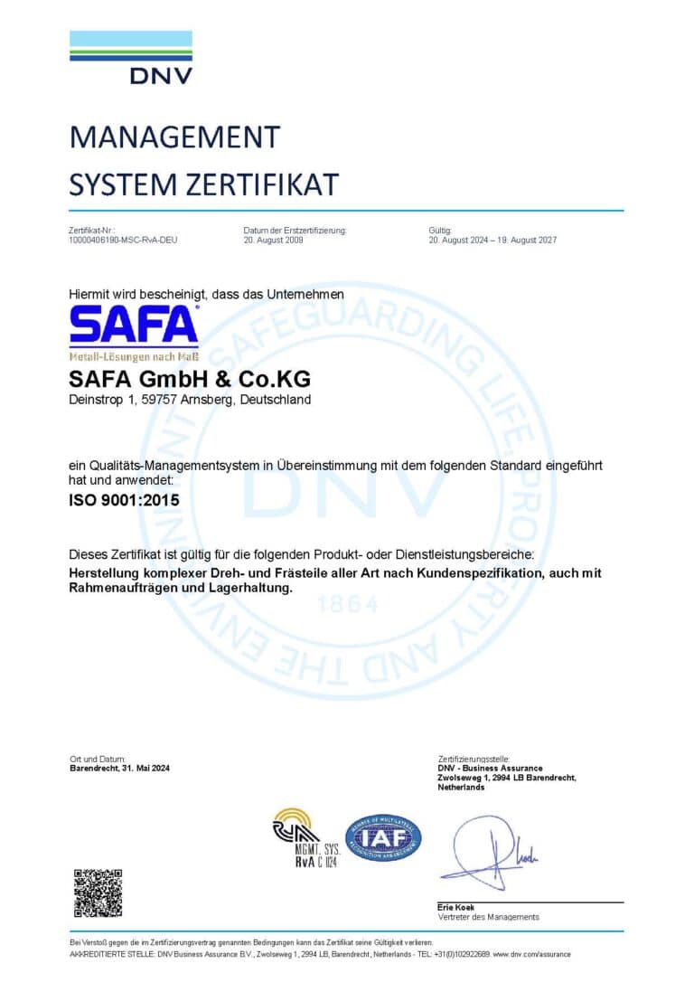 ISO 9001 Zertifikat